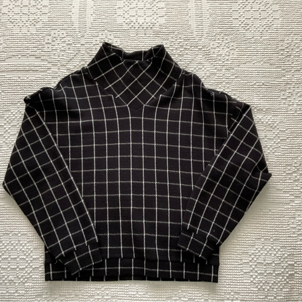 Madewell Long Sleeve Window Pane-Check Cotton Blend Jersey-NWT